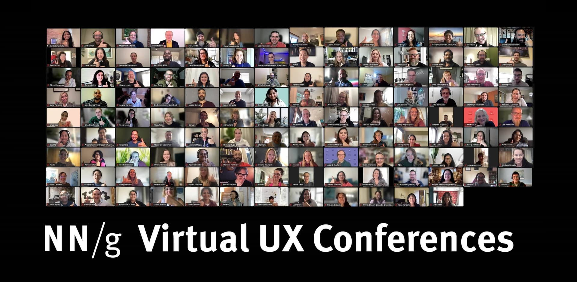 Screen capture of Zoom attendees of the opening talk by Jakob Nielsen. I’m the second person on the top left, followed by Jakob Nielsen two images to the right.